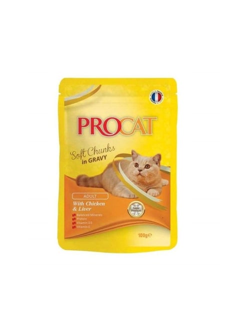 PROCAT Adult Wet Cat Food Soft Chunks in Gravy (Chicken & Liver) - 100g